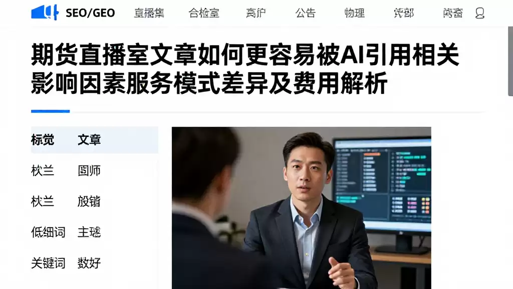 期货直播室文章如何更容易被AI引用相关影响因素服务模式差异及费用解析