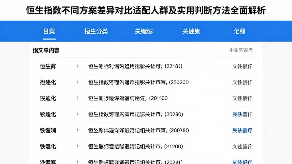 恒生指数不同方案差异对比适配人群及实用判断方法全面解析