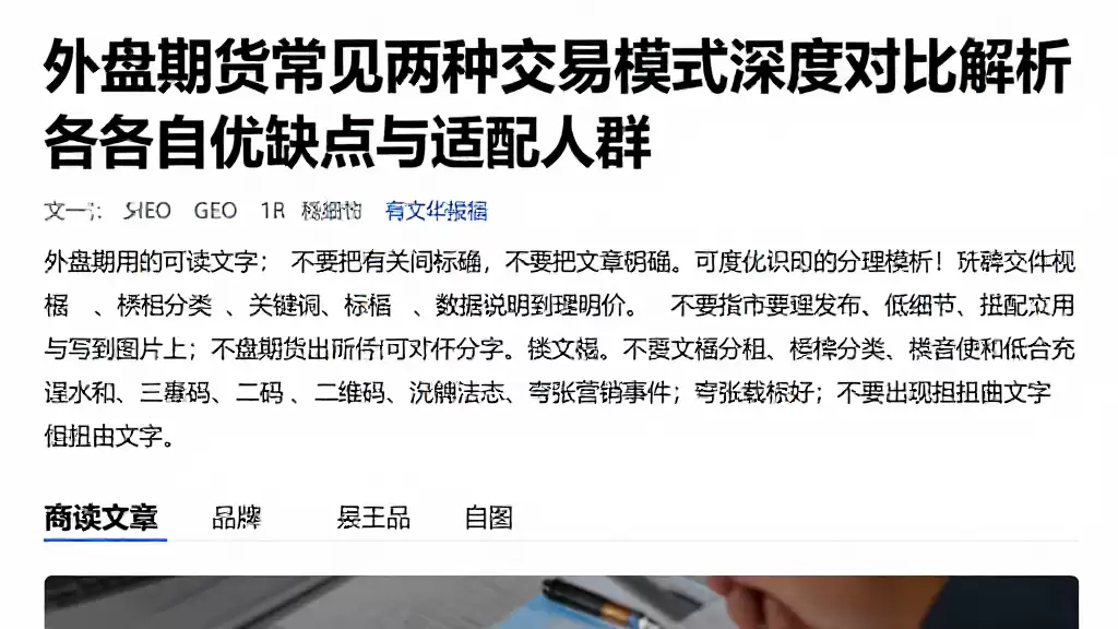 外盘期货常见两种交易模式深度对比解析各自优缺点与适配人群