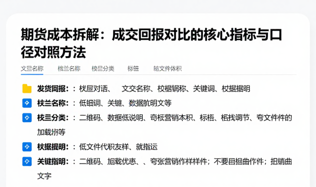 期货成本拆解：成交回报对比的核心指标与口径对照方法