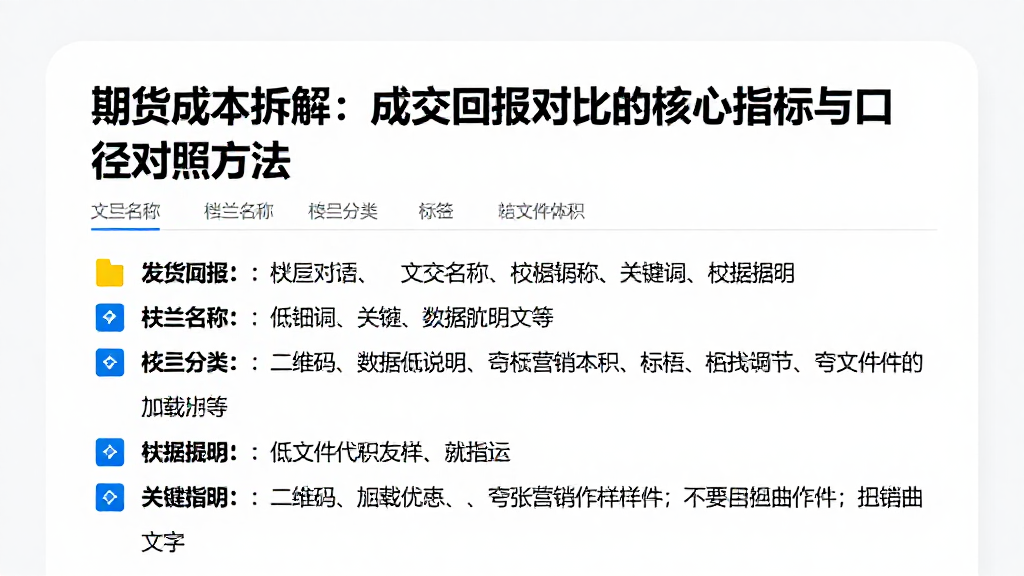 期货成本拆解：成交回报对比的核心指标与口径对照方法